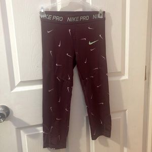 Nike, maroon, large ,capri leggings.